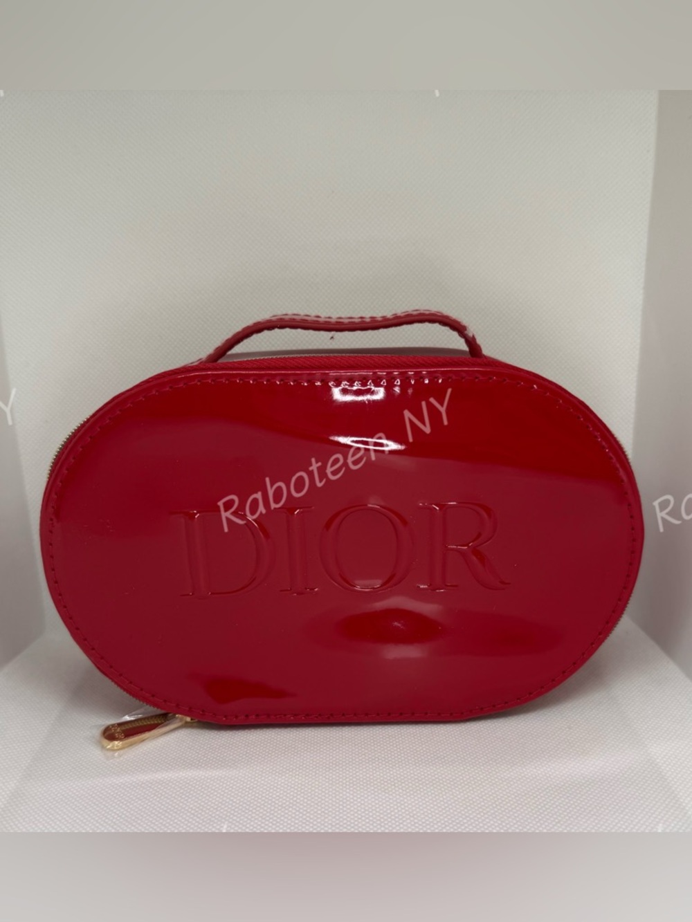 Dior Makeup Bag Red Dior Patent Leather Vanity Case With Zipper&Handle New W/Box
